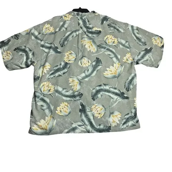 Tommy Bahama Mens XXL Silk Shirt Gray Floral Banana Leaf Aloha Camp Relaxed Fit - Picture 2 of 10
